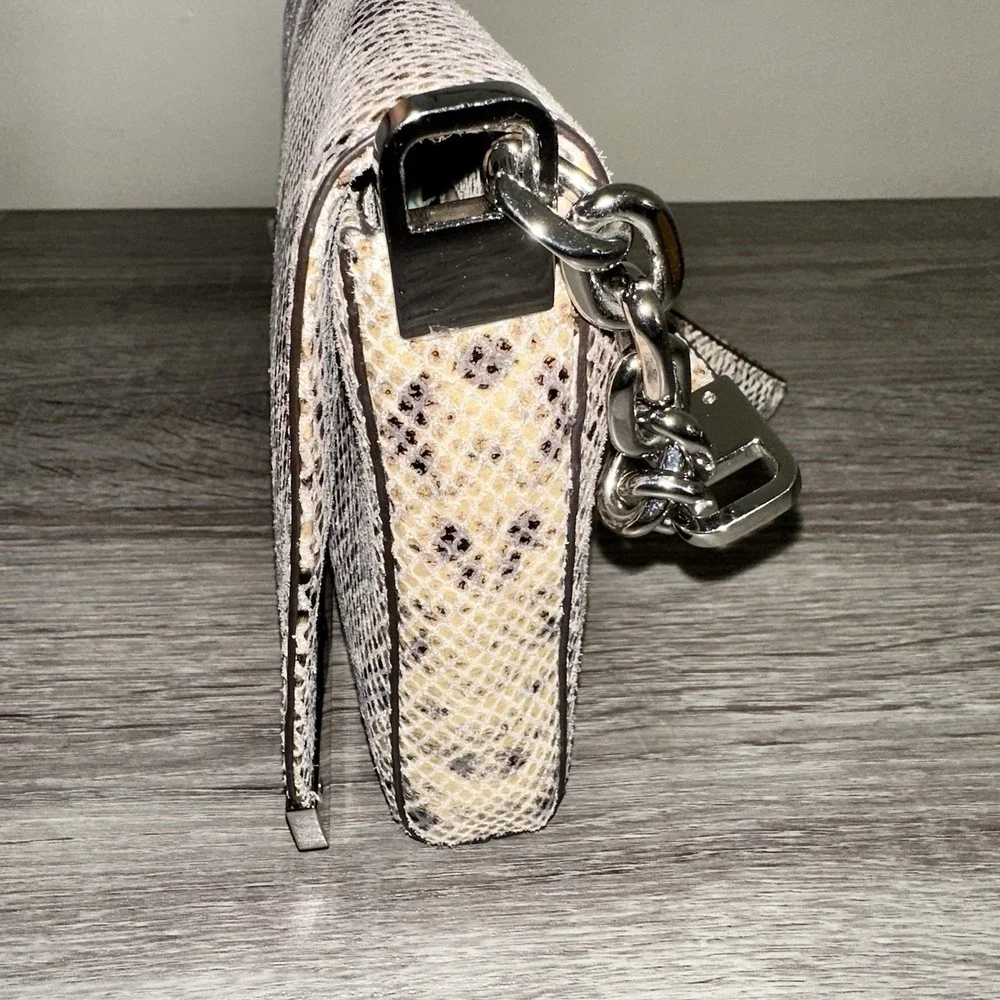 Michael Kors Julian Snake Print Leather Dark‎ Sand Shoulder Flap Brand New